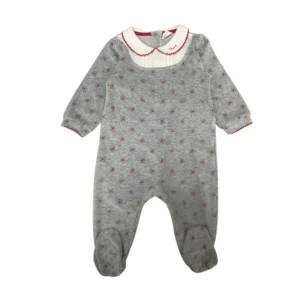 Grenouillère bébé velours gris flocons col raffiné