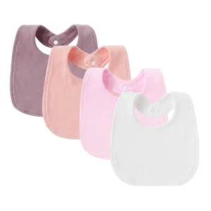 Bavoirs bébé coton mauve rose pêche blanc – Lot 4