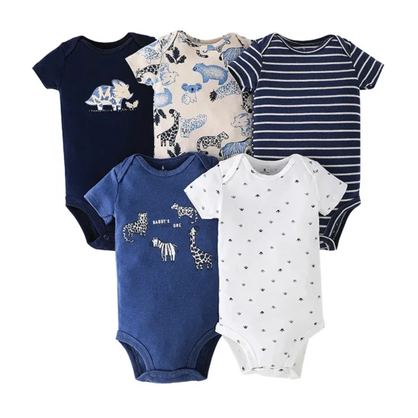 Body bébé lot de 5 safari bleu manches courtes