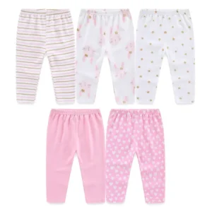 Legging bébé lot de 5 en coton tons roses et crème