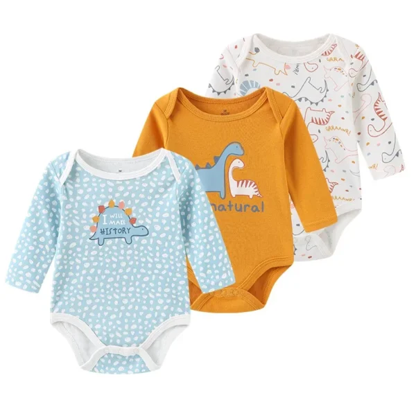 Body bébé lot de 3 motifs dinosaures manches longues