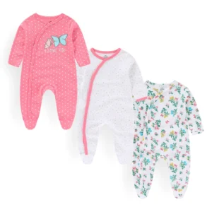 Grenouillère bébé lot 3 coton papillon floral hiver