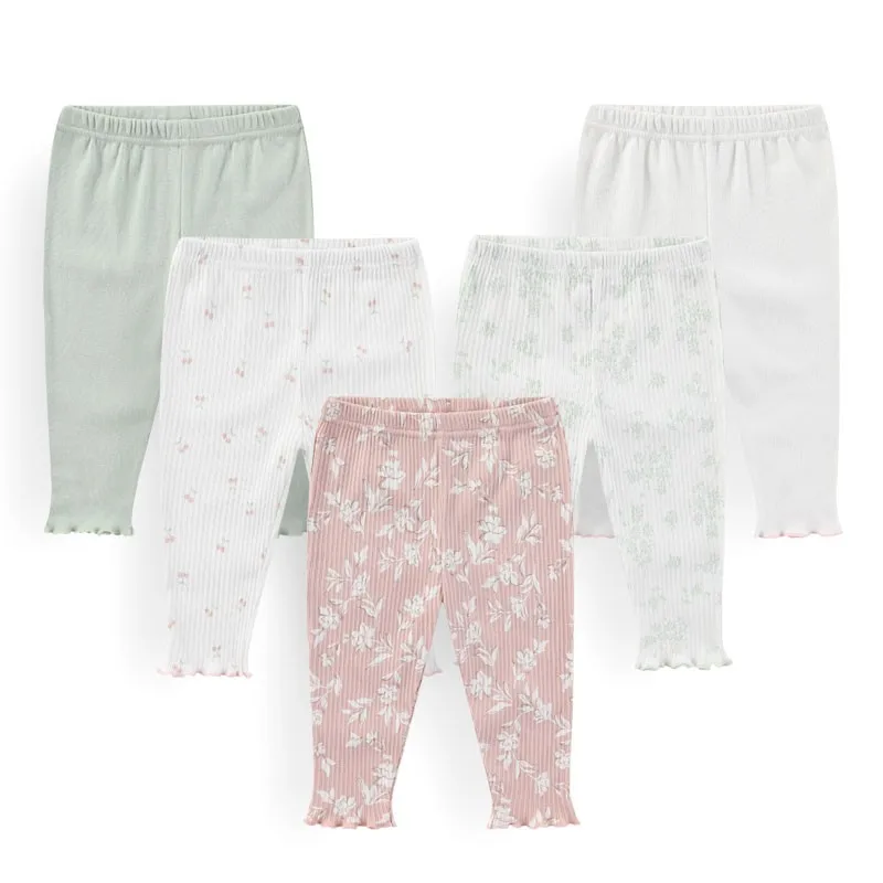 Lot de 5 leggings bébé en coton avec motifs floraux