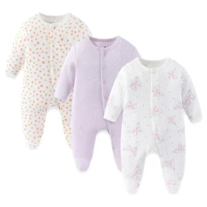 Grenouillère bébé lot 3 coton doux lilas et blanc