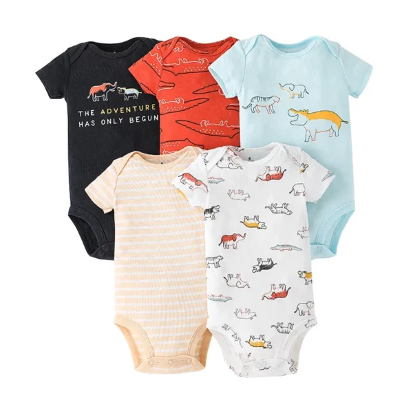 Body bébé lot de 5 motifs aventures manches courtes