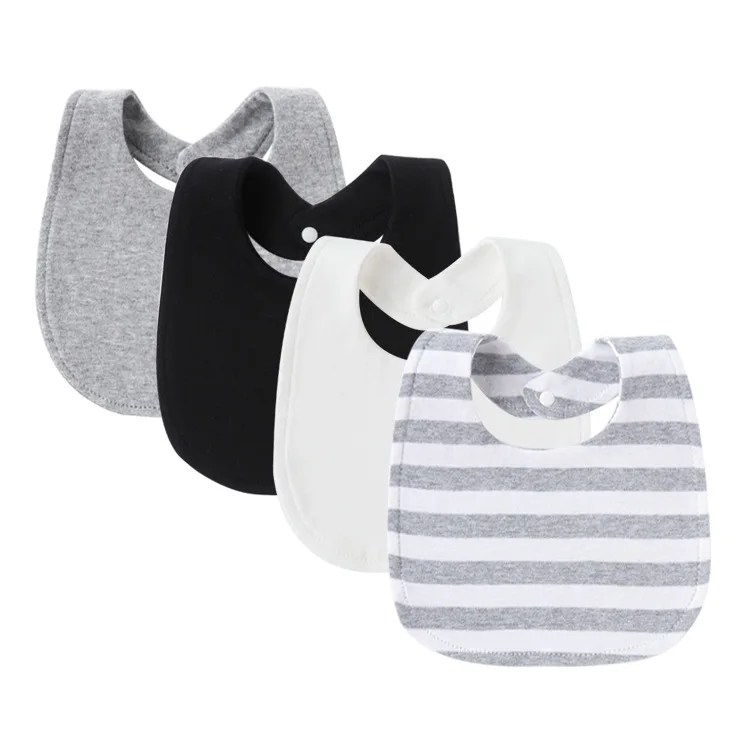 Bavoirs bébé lot coton gris noir blanc rayé