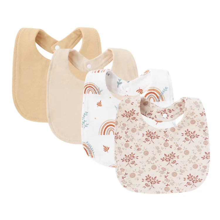 Bavoirs bébé coton beige arc-en-ciel fleurs douceur