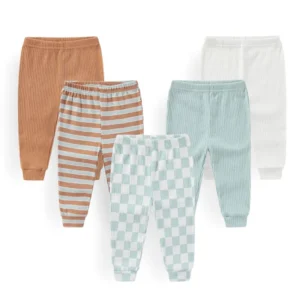 Lot de leggings bébé en coton caramel et vert d’eau