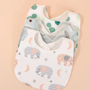 Bavoirs bébé coton doux motif éléphant et feuillage