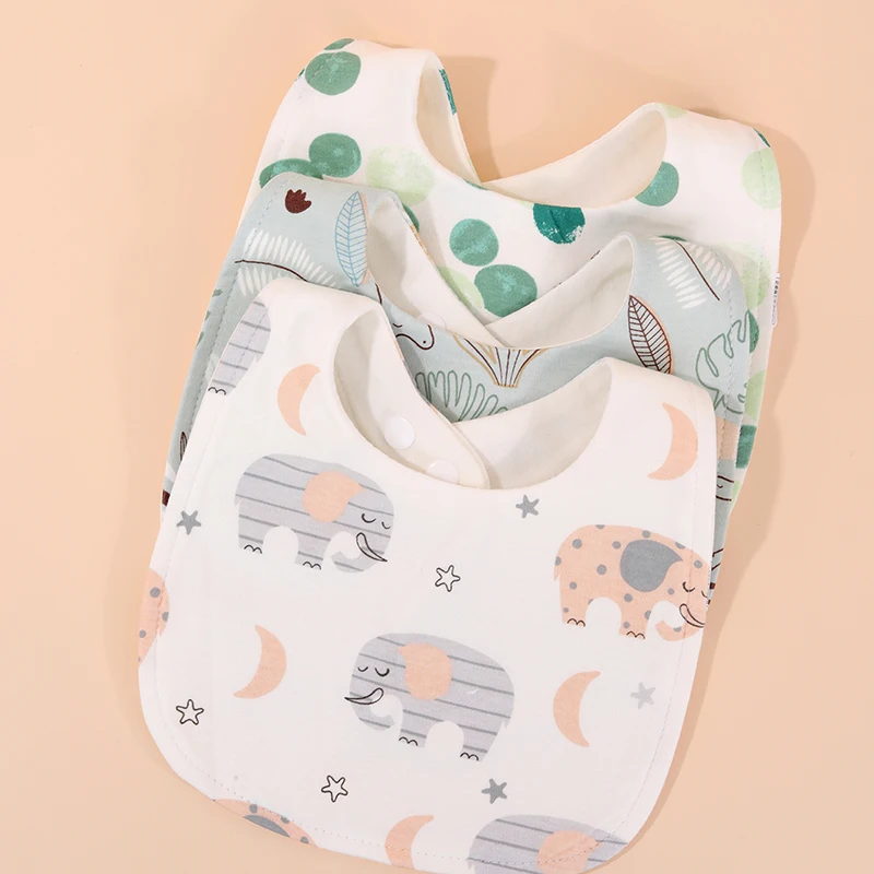 Bavoirs bébé coton doux motif éléphant et feuillage