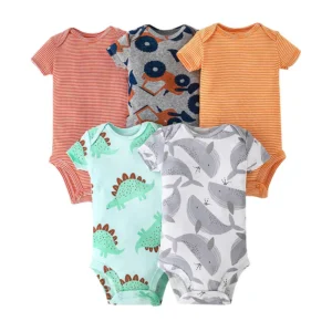 Body bébé lot de 5 rayures animaux manches courtes