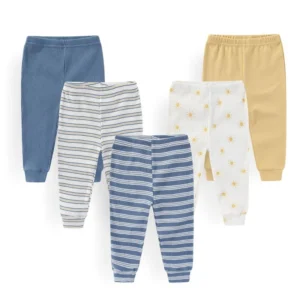 Legging bébé lot de 5 coton doux tons bleu et miel