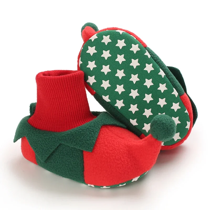 Bottine bébé festive lutin rouge vert