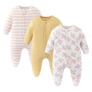 Grenouillère bébé lot 3 coton doux jaune floral