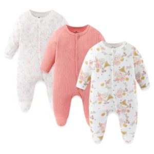 Grenouillère bébé lot 3 coton doux rose floral hiver