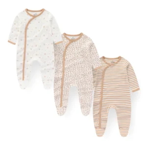 Grenouillère bébé lot 3 coton doux beige