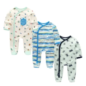 Grenouillère bébé lot 3 coton doux bleu marin hiver