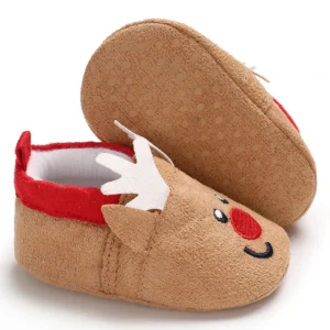 Bottine bébé d’hiver douce à motif renne souriant