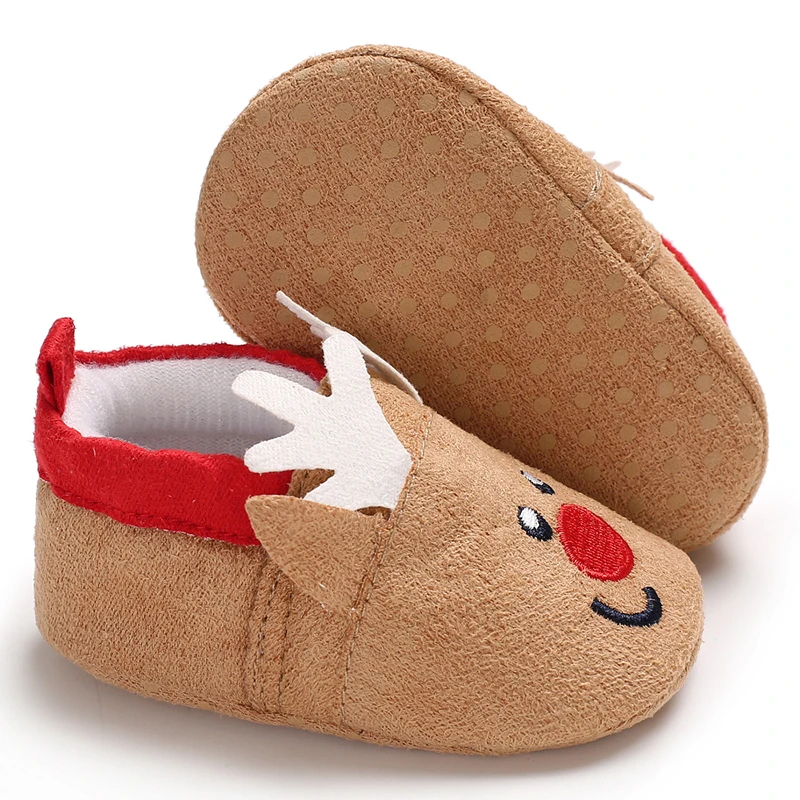 Bottine bébé d’hiver douce à motif renne souriant