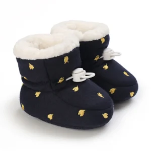 Bottine bébé d’hiver chaude à motif doré brodé