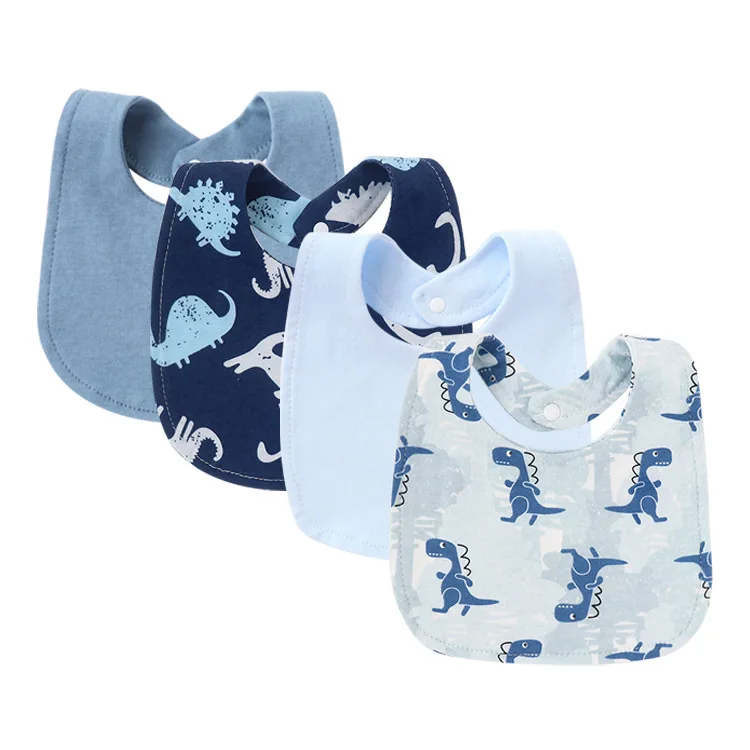 Bavoirs bébé coton doux dinosaures bleus – Lot de 4
