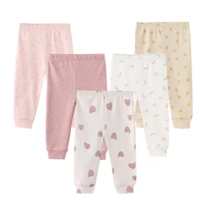 Legging bébé lot de 5 en coton tons rose et crème