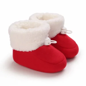Bottine bébé d’hiver rouge à revers blanc douillet