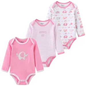 Body bébé lot de 3 rose et motifs manches longues