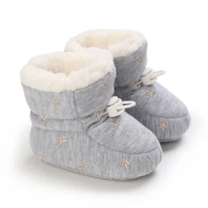 Bottine bébé grise brodée doublée en peluche chaude