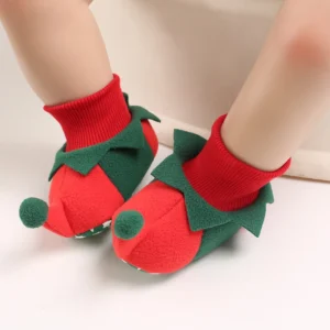 Bottine bébé esprit lutin rouge et vert