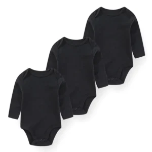 Body bébé noir en coton doux manches longues