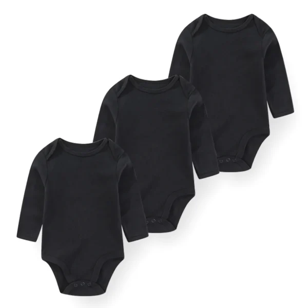 Body bébé noir en coton doux manches longues