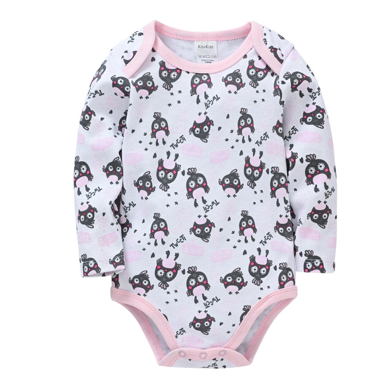 Body bébé motifs chouettes et rose manches longues