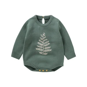 Barboteuse bébé verte tricot motif sapin