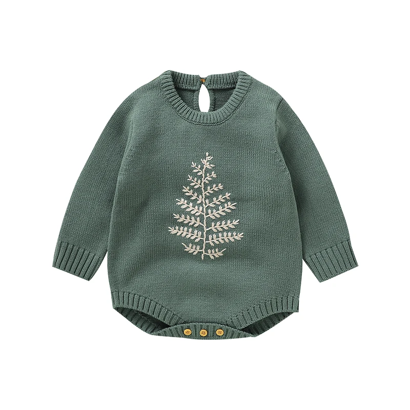 Barboteuse bébé verte tricot motif sapin