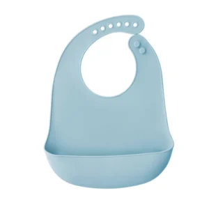Bavoir bébé bleu ciel en silicone poche profonde