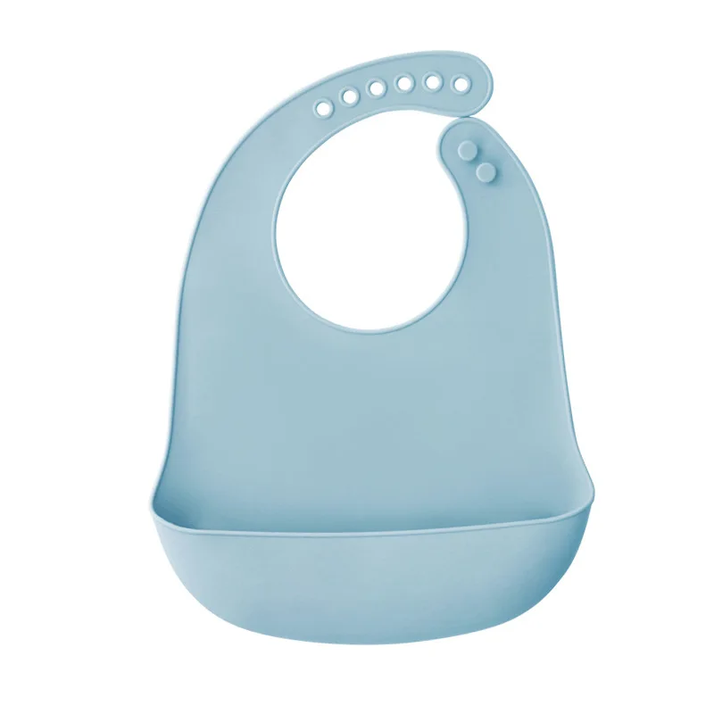 Bavoir bébé bleu ciel en silicone poche profonde