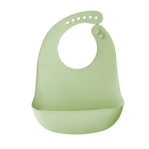 Bavoir bébé vert sauge en silicone poche profonde