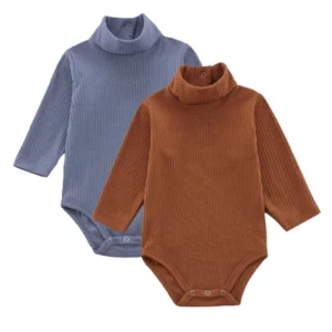 Body bébé bleu doux et brun chaud manches longues