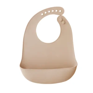 Bavoir bébé beige sable en silicone poche profonde