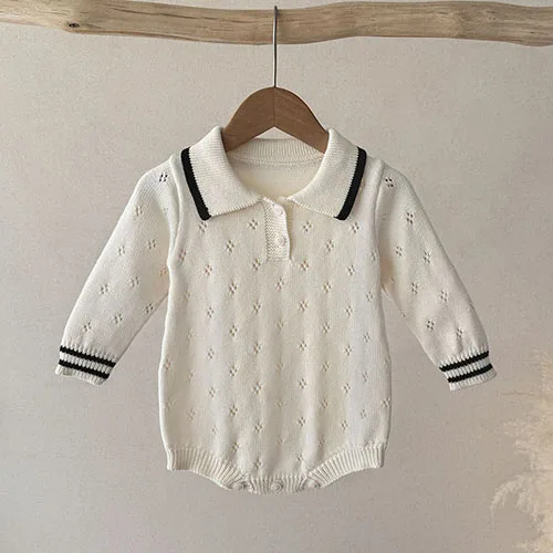 Barboteuse bébé maille crème col polo élégant