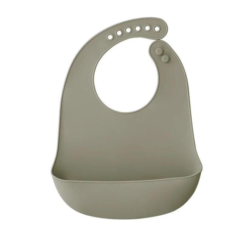 Bavoir bébé gris sauge en silicone poche profonde