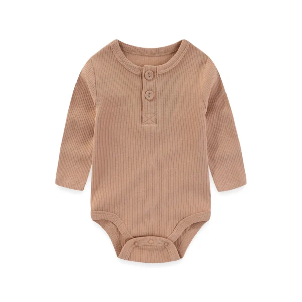 Body bébé beige manches longues en tissu côtelé doux