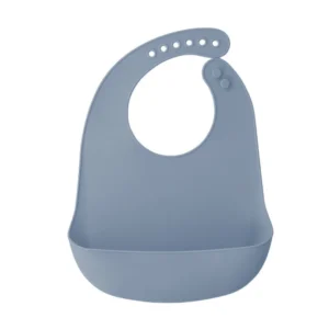 Bavoir bébé bleu grisé en silicone poche profonde