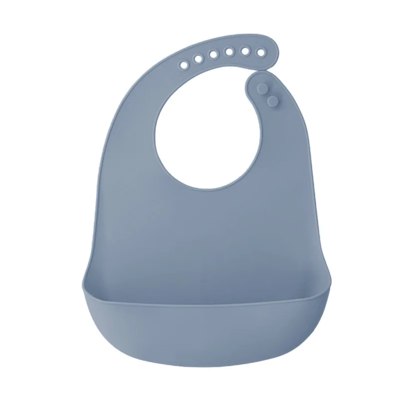 Bavoir bébé bleu grisé en silicone poche profonde