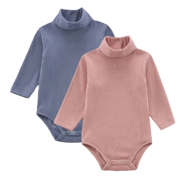 Body bébé rose poudré bleu col roulé manches longues