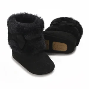 Bottines bébé noires en peluche semelle souple