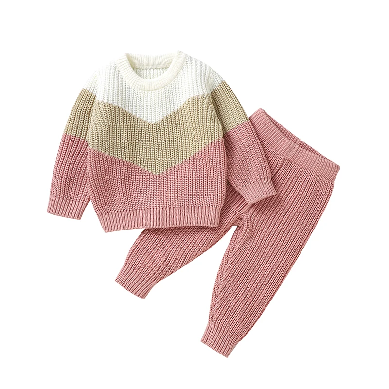 Ensemble bébé pull en maille blanc beige rose