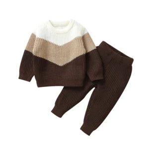 Ensemble bébé pull en maille blanc beige marron