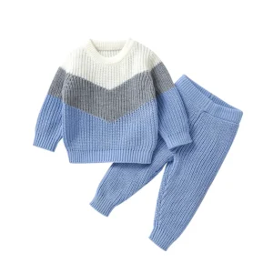 Ensemble bébé pull en maille blanc gris bleu
